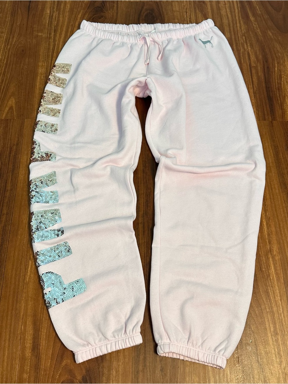 PINK Victoria's Secret Light Pink Sequin Logo Joggers